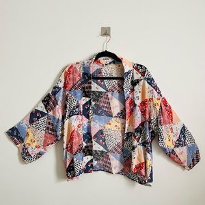 Multi-patch print kimono top